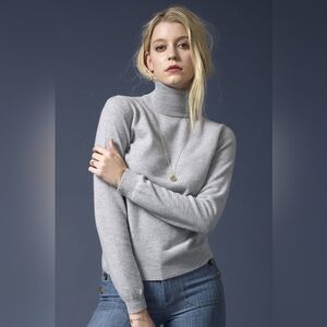 100% Cashmere Heather Blue Turtleneck Sweater S